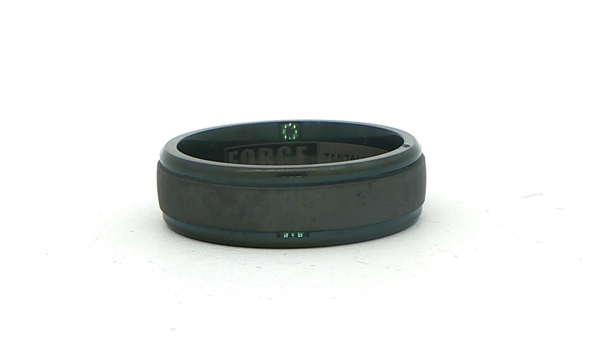 Grooved Edge Wedding Band with Sand Blast Texture in Center in Dark Tantalum