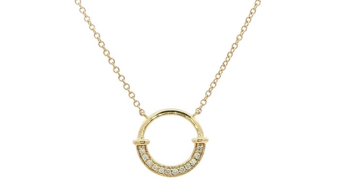 content/products/Half Diamond Open Circle Charm Necklace in Yellow Gold (0.06cts TWT)