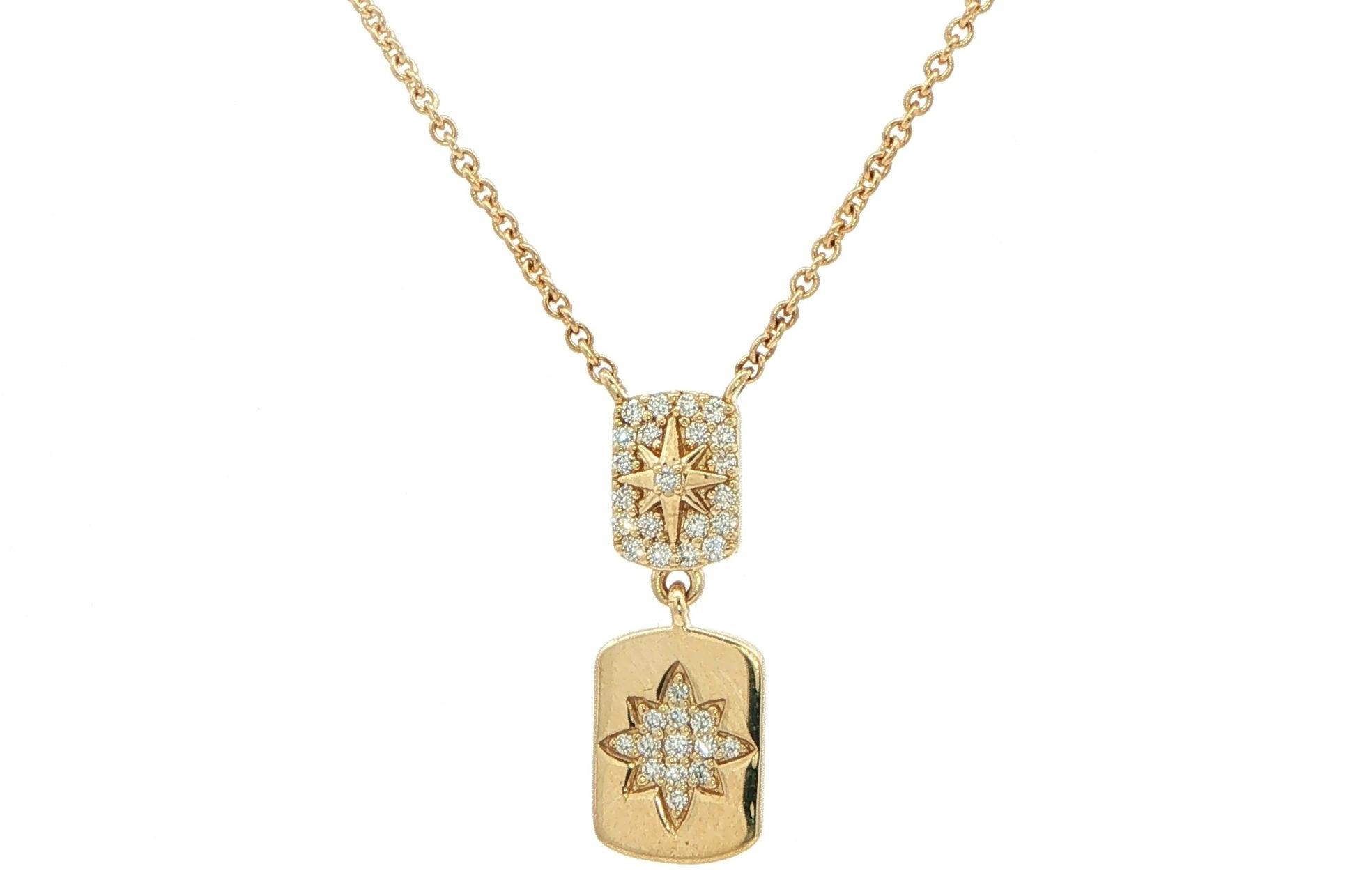 Diamond Star Motif Double Dog Tag Necklace in Yellow Gold (0.15cts TWT)