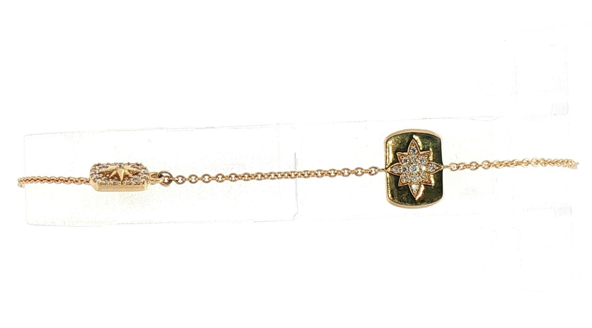 Diamond Star Motif Double Dog Tag Station Chain Bracelet in Yellow Gold (0.15cts TWT)