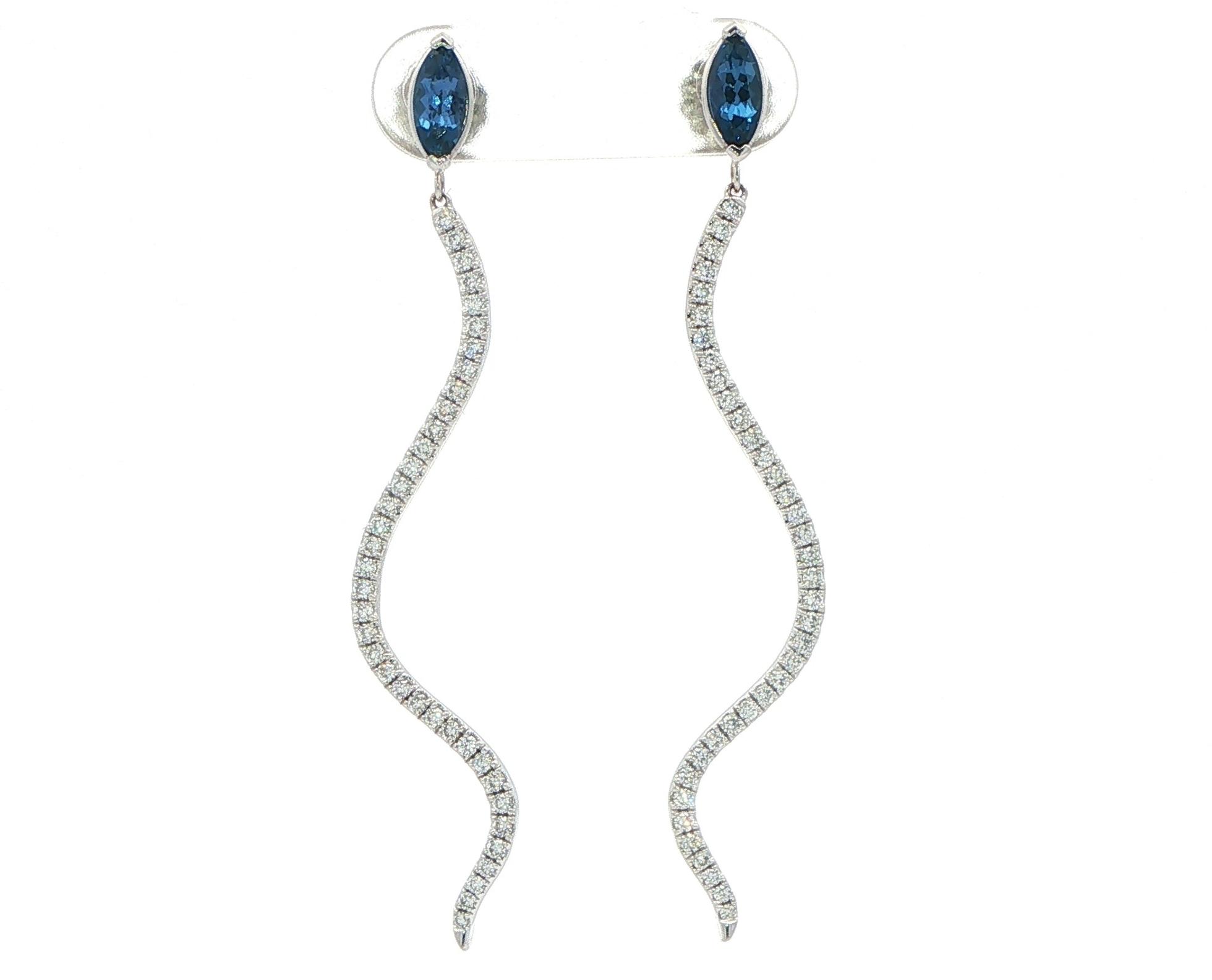 Montana Yogo Sapphire Marquise Snake Dangle Earrings in White Gold (1.18cts TWT)
