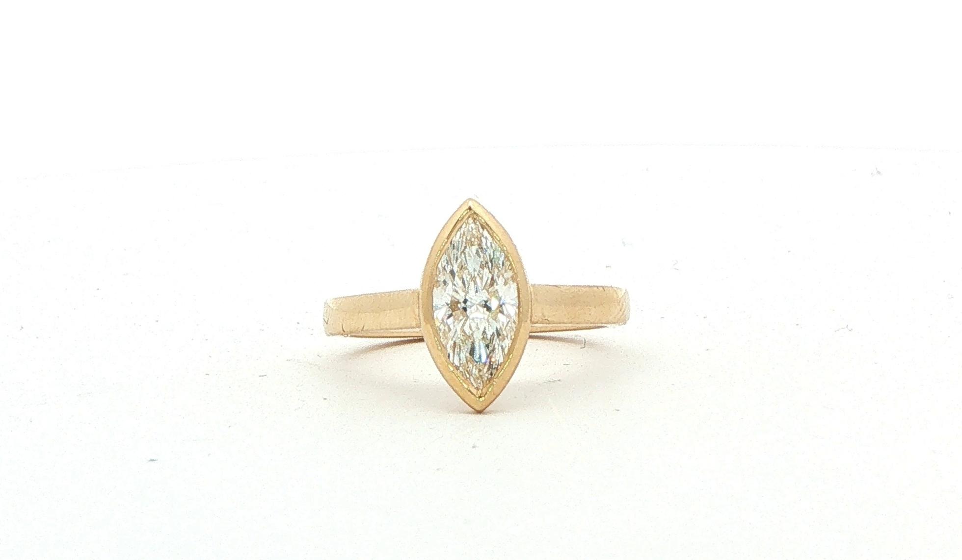 Marquise Cut Lab Grown Diamond Bezel Set Solitaire Ring in Yellow Gold (1.08ct)