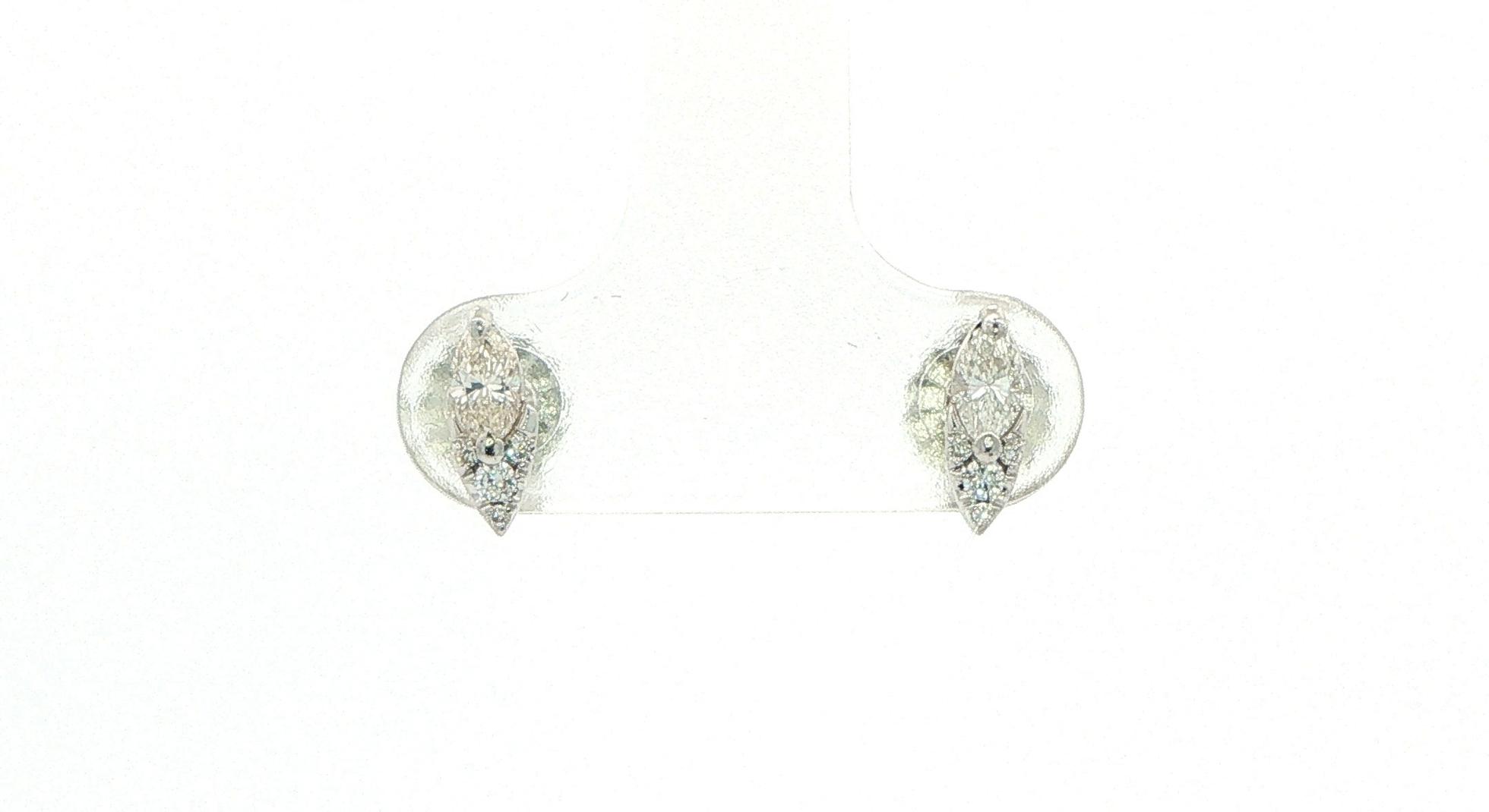 Marquise and Round Diamond Cluster Stud Earrings in White Gold (0.30cts TWT)
