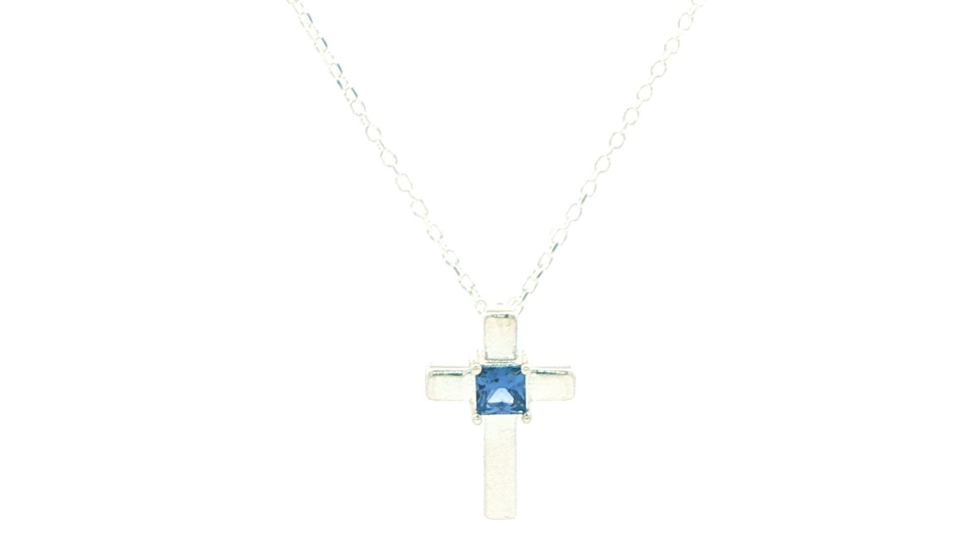 Princess-Cut Montana Yogo Sapphire Cross Pendant in Sterling Silver (0.15cts)