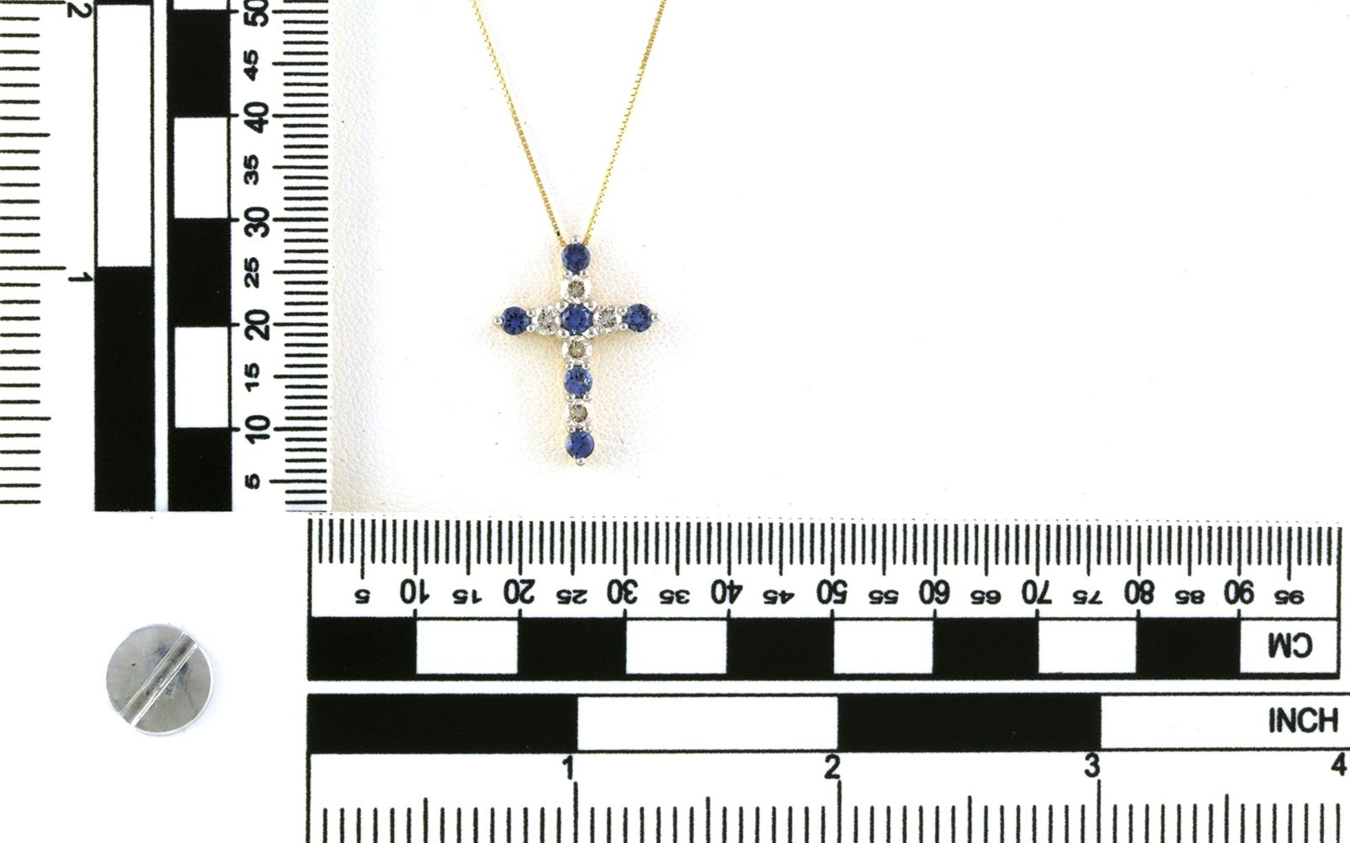 Alternating Montana Yogo Sapphire and Diamond Cross Necklace in Yellow Gold (1.125cts TWT) scale