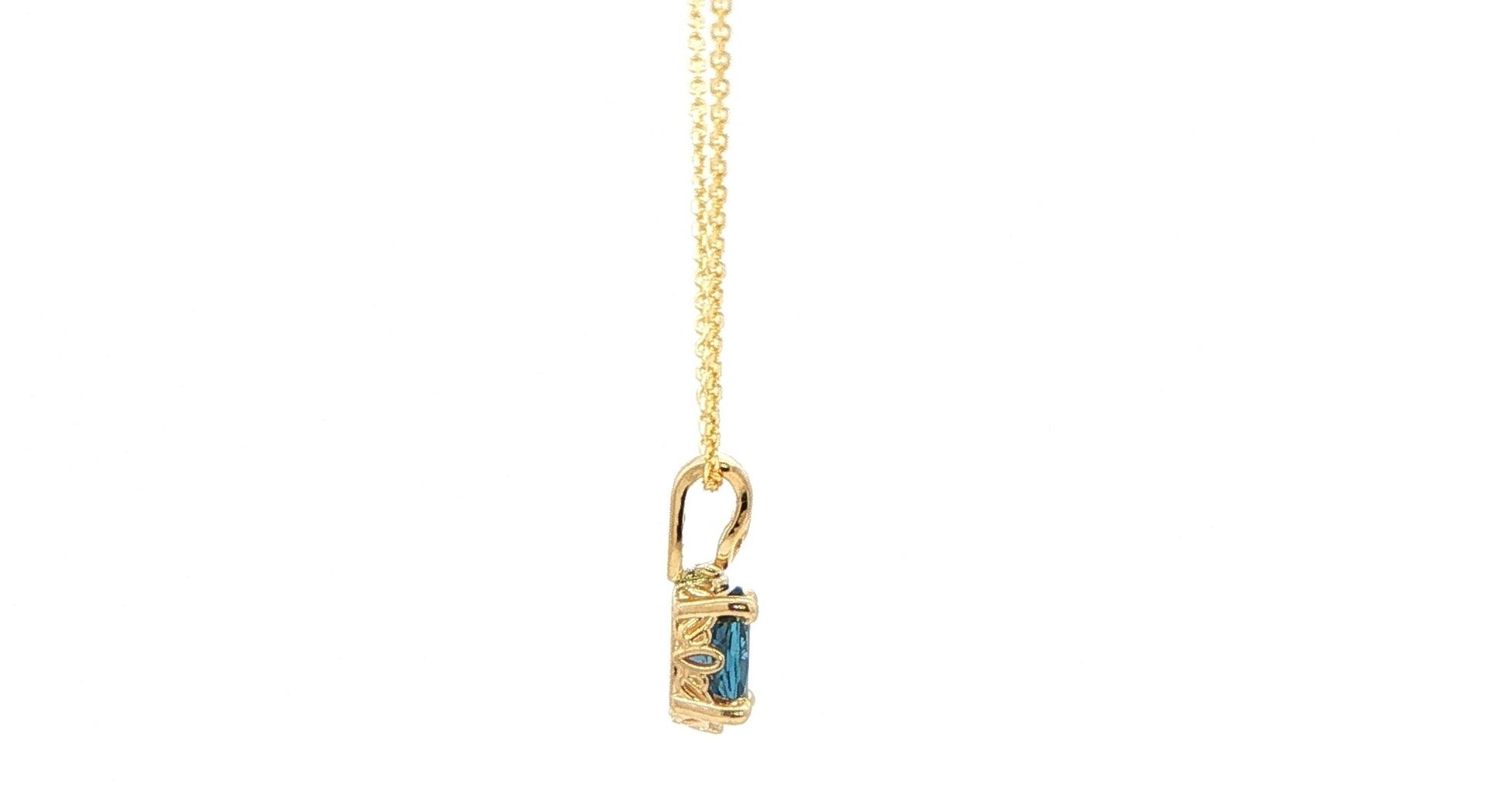 Oval Montana Yogo Sapphire Pendant Necklace with Scroll Detail in Yellow Gold (0.53cts) side