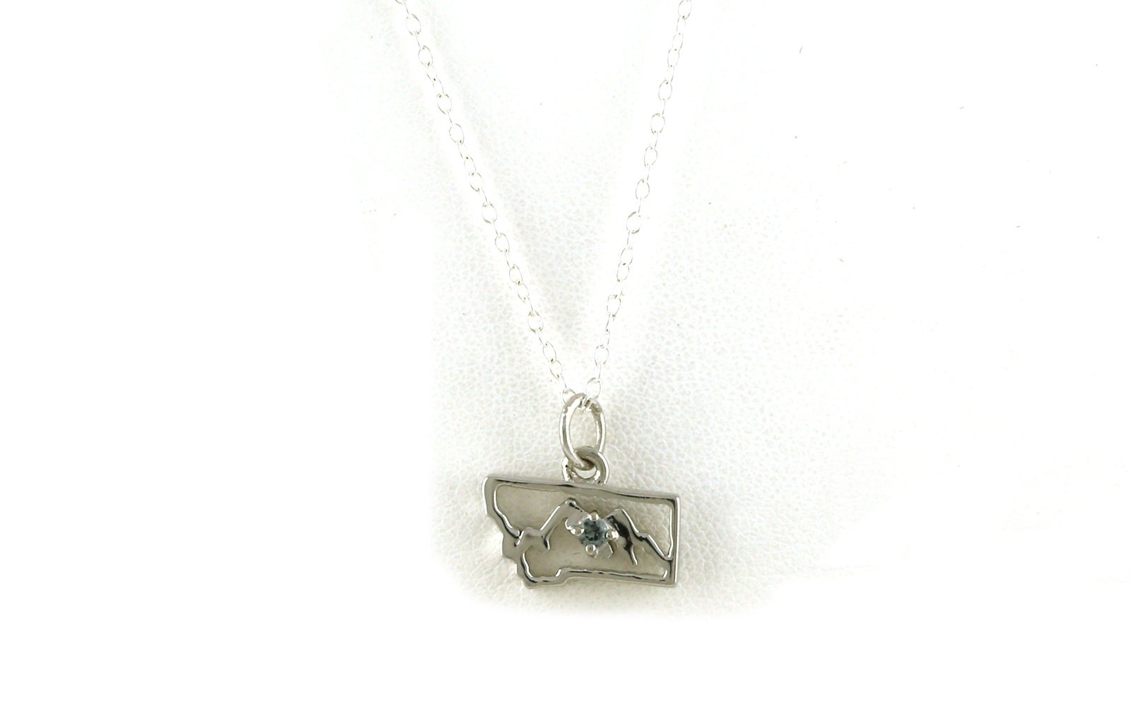 Small State of Montana Outline with Mountain Silhouette Montana Sapphire Necklace in Sterling Silver (0.03ct)