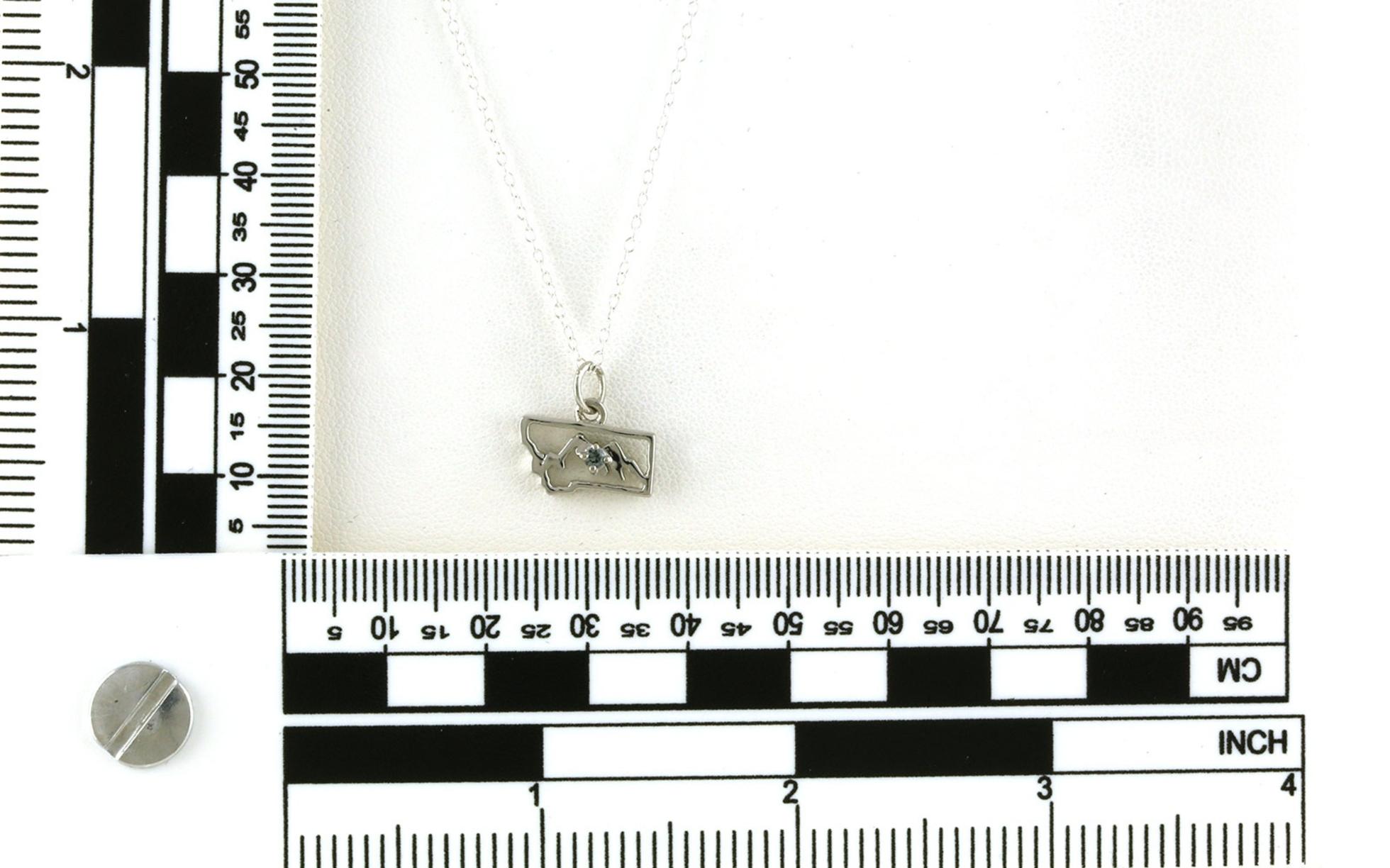 Small State of Montana Outline with Mountain Silhouette Montana Sapphire Necklace in Sterling Silver (0.03ct) scale