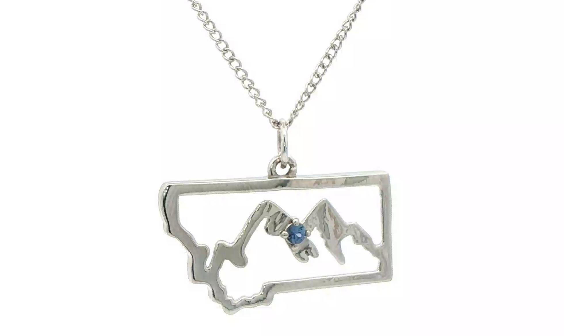 Montana Mountain Range Charm Necklace with Montana Yogo Sapphire in Sterling Silver (0.05cts)