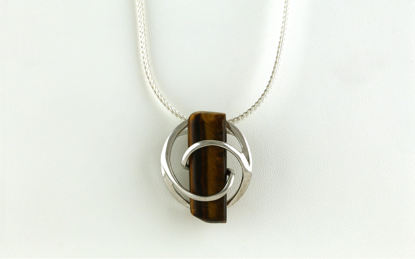 Swirl Circle Tigers Eye Necklace in Sterling Silver