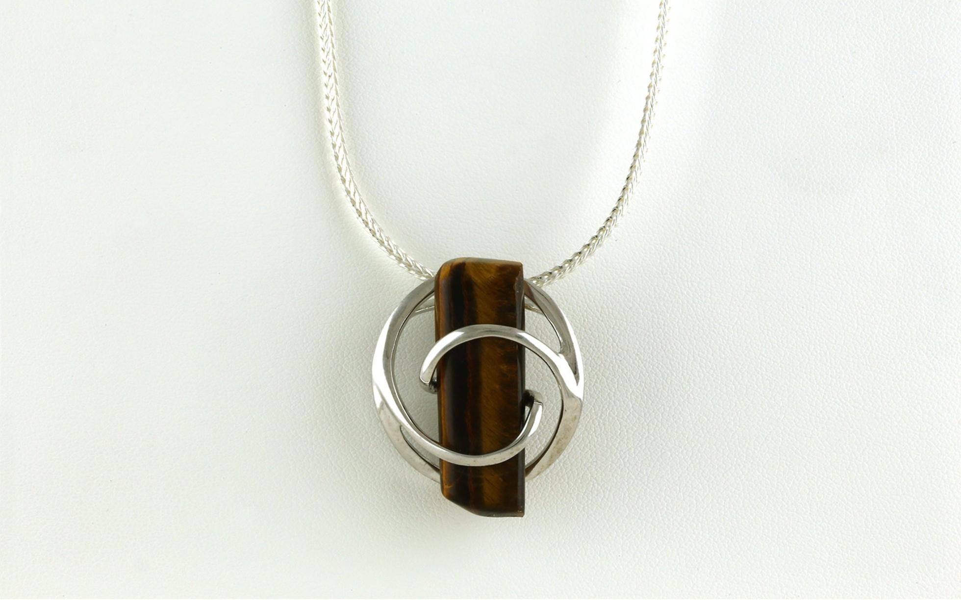 Swirl Circle Tigers Eye Necklace in Sterling Silver