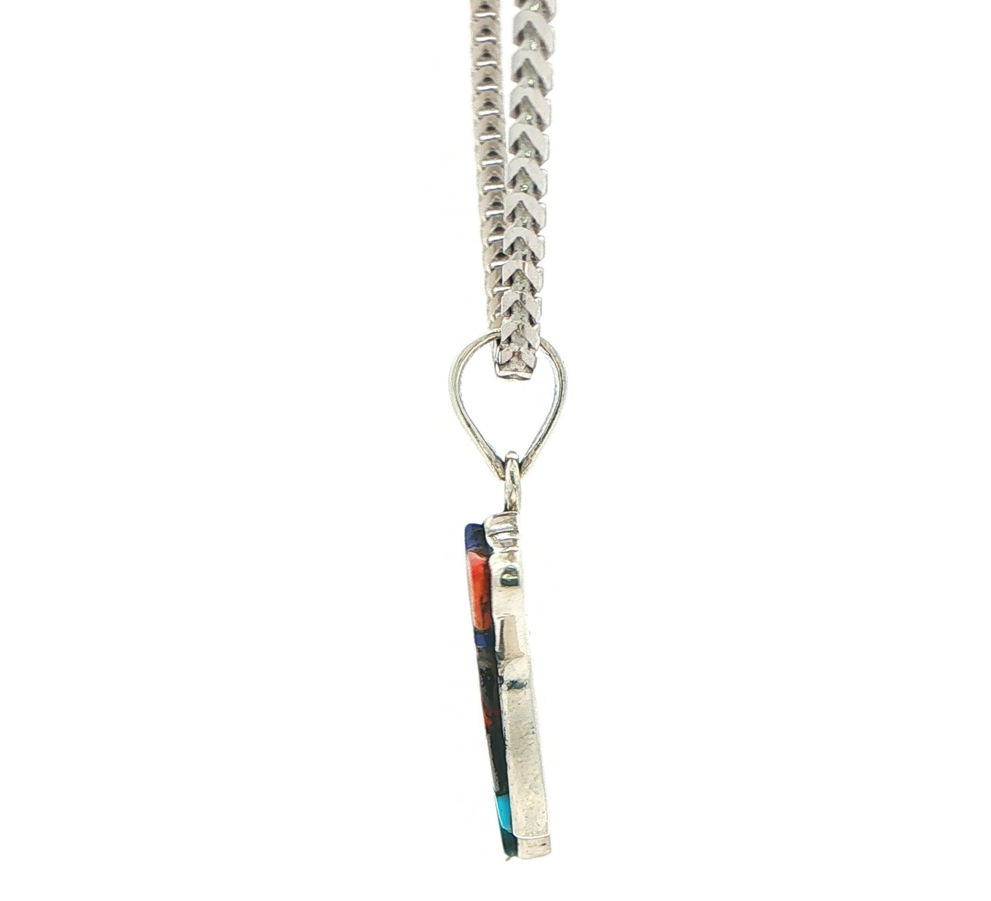 Estate Piece: Zuni Spirit Bear Various Stone Inlay Necklace in Sterling Silver side