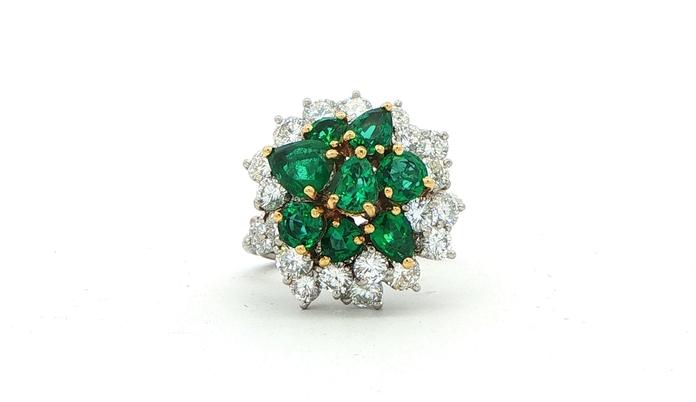 content/products/Estate Piece: Pear-Cut Emerald and Diamond Cluster Cocktail Ring in Two-tone Platinum and Yellow Gold (4.00cts TWT)