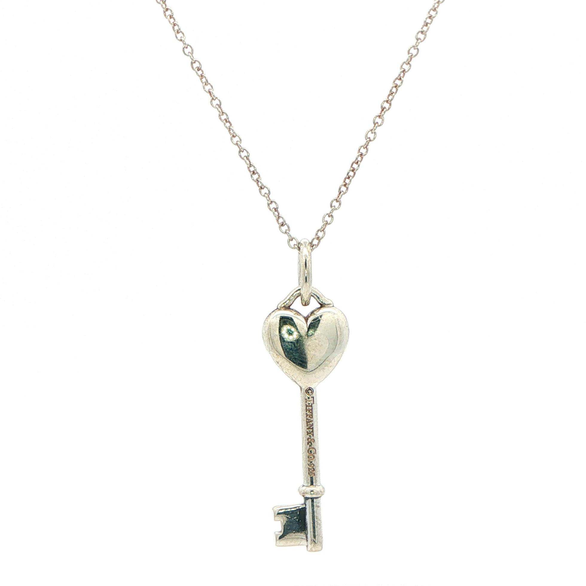 Estate Piece: Tiffany and Co. Enamel Heart Key Charm Necklace in Sterling Silver back