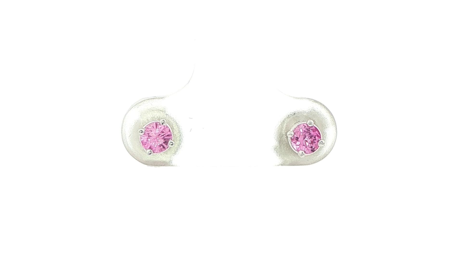 Pink Montana Sapphire Stud Earrings in 4-Prong Setting with Protektor Backs in White Gold (0.36cts TWT)