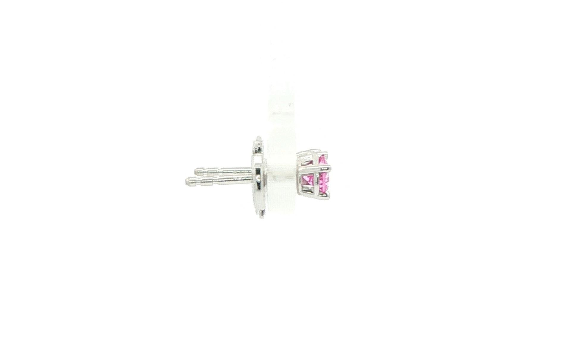 Pink Montana Sapphire Stud Earrings in 4-Prong Setting with Protektor Backs in White Gold (0.36cts TWT) side