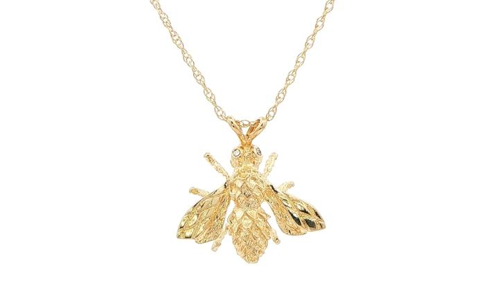 content/products/Estate Piece: Bumblebee Charm Necklace with Diamond Eyes in Yellow Gold