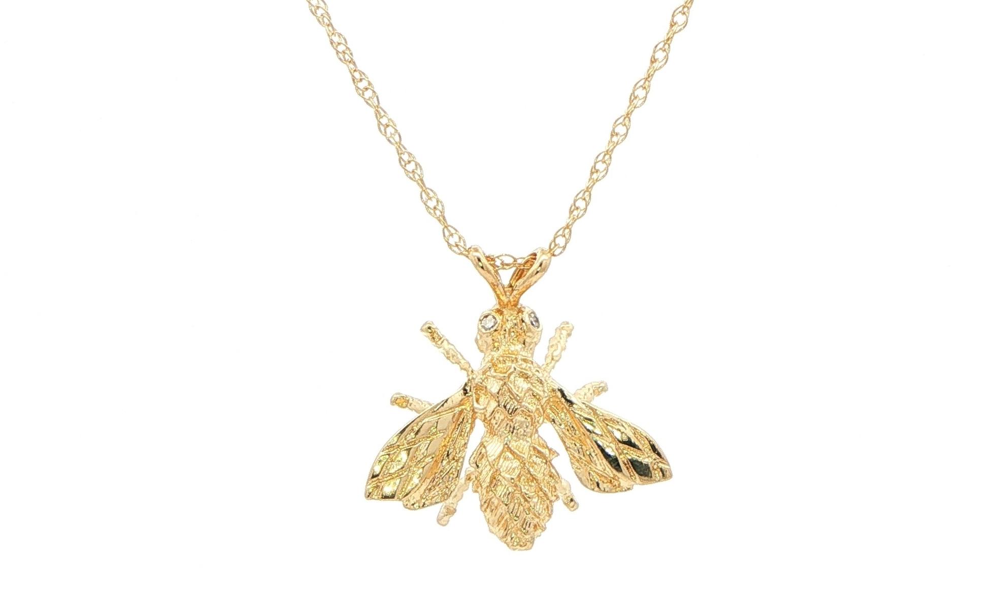 Estate Piece: Bumblebee Charm Necklace with Diamond Eyes in Yellow Gold