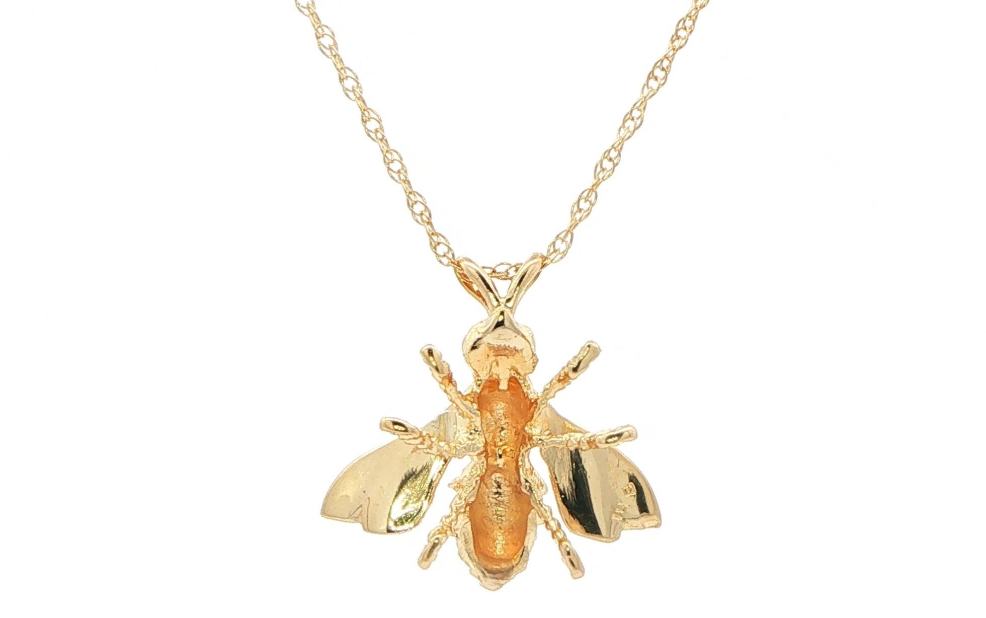 Estate Piece: Bumblebee Charm Necklace with Diamond Eyes in Yellow Gold back