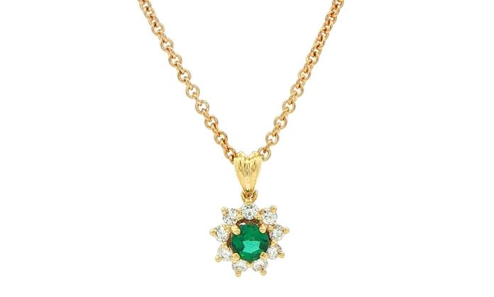content/products/Estate Piece: Round Emerald Halo Pendant Necklace in Yellow Gold (0.43cts TWT)