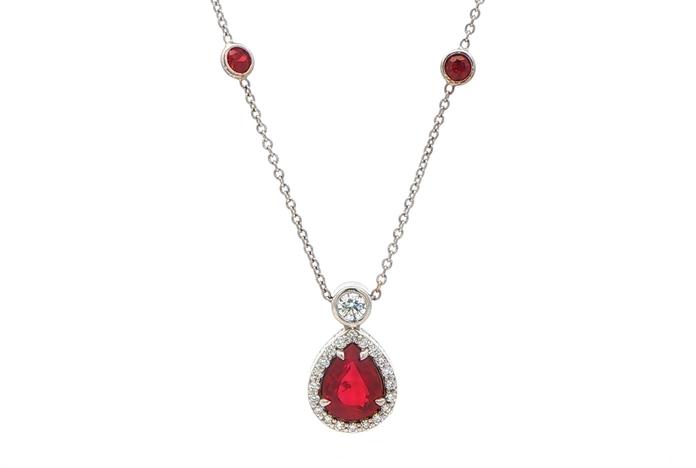 content/products/Drop Halo-style Pear-cut Ruby and Diamond Necklace in White Gold (3.10cts TWT)