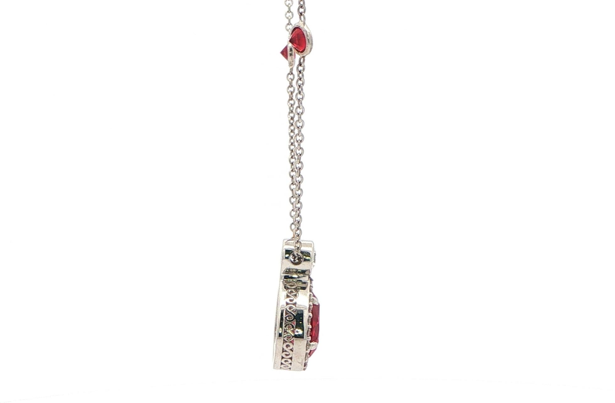 Drop Halo-style Pear-cut Ruby and Diamond Necklace in White Gold (3.10cts TWT) side