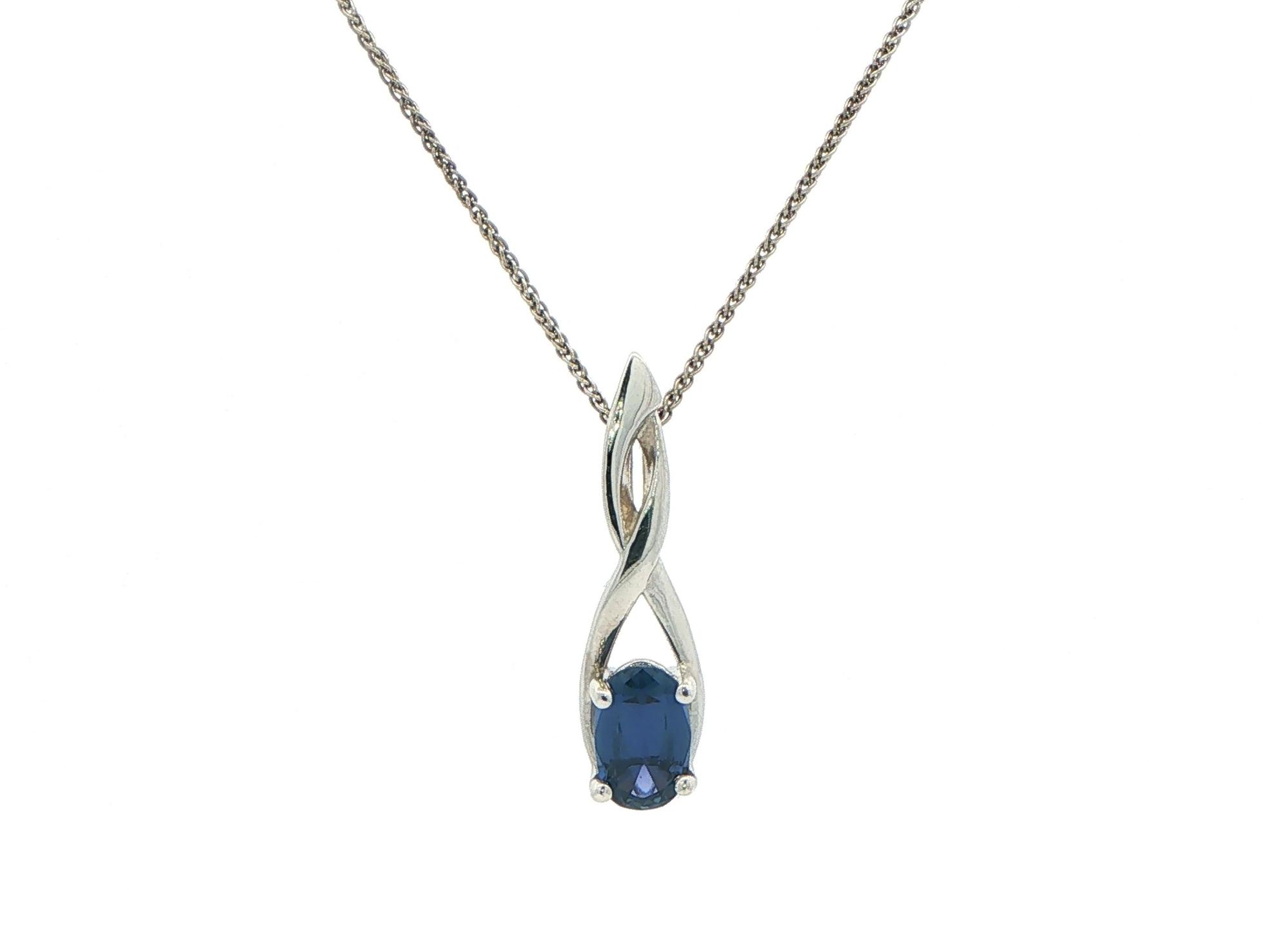 Twist Drop Oval-cut Montana Yogo Sapphire Necklace in White Gold (0.85cts)
