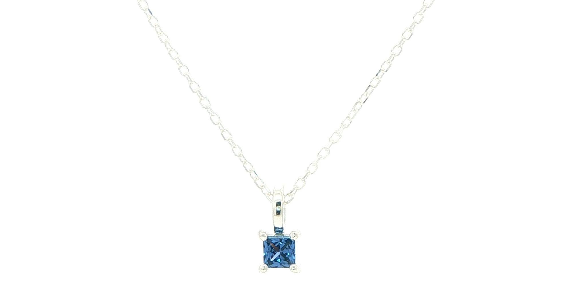Solitaire Princess-Cut Montana Yogo Sapphire Pendant in Sterling Silver (0.16cts)