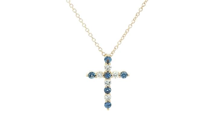 content/products/11-Stone Montana Yogo Sapphire and Diamond Cross Necklace in Yellow Gold (0.46cts TWT)