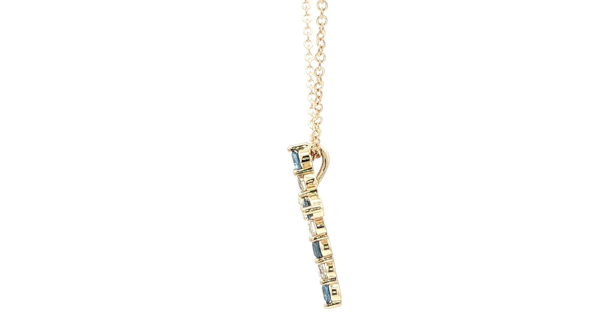 11-Stone Montana Yogo Sapphire and Diamond Cross Necklace in Yellow Gold (0.46cts TWT) side