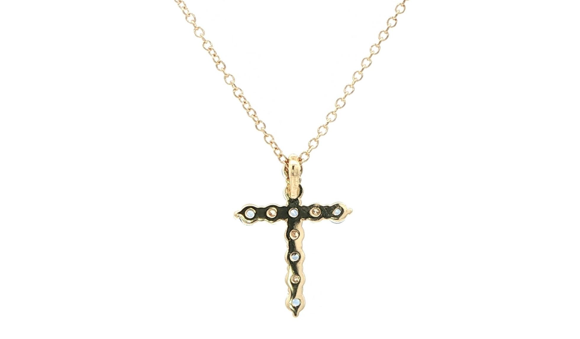 11-Stone Montana Yogo Sapphire and Diamond Cross Necklace in Yellow Gold (0.46cts TWT) back