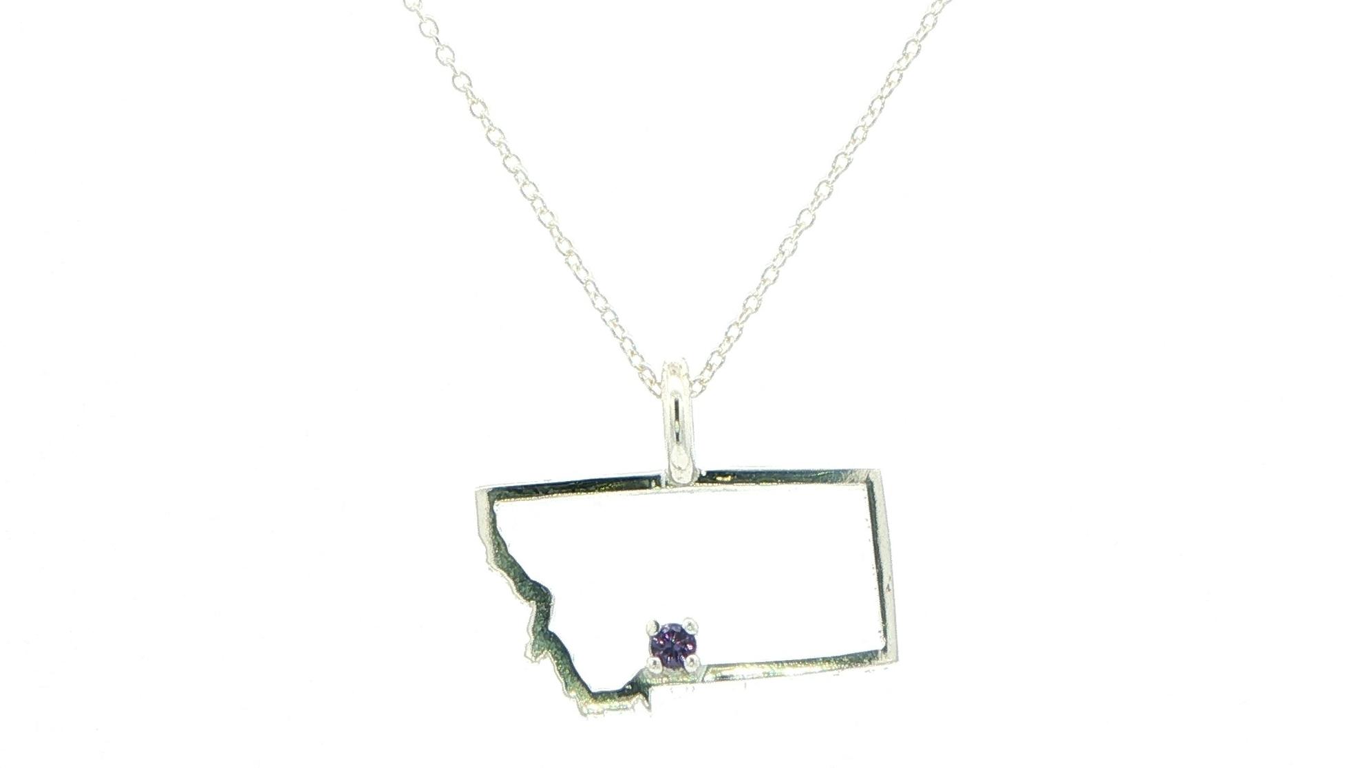 Montana State Outline Huckleberry Sapphire Charm Necklace in Sterling Silver (0.05cts)