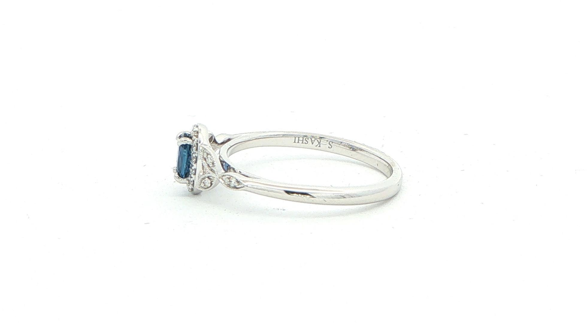 Montana Yogo Sapphire and Diamond Halo Ring in White Gold (0.43cts TWT) side