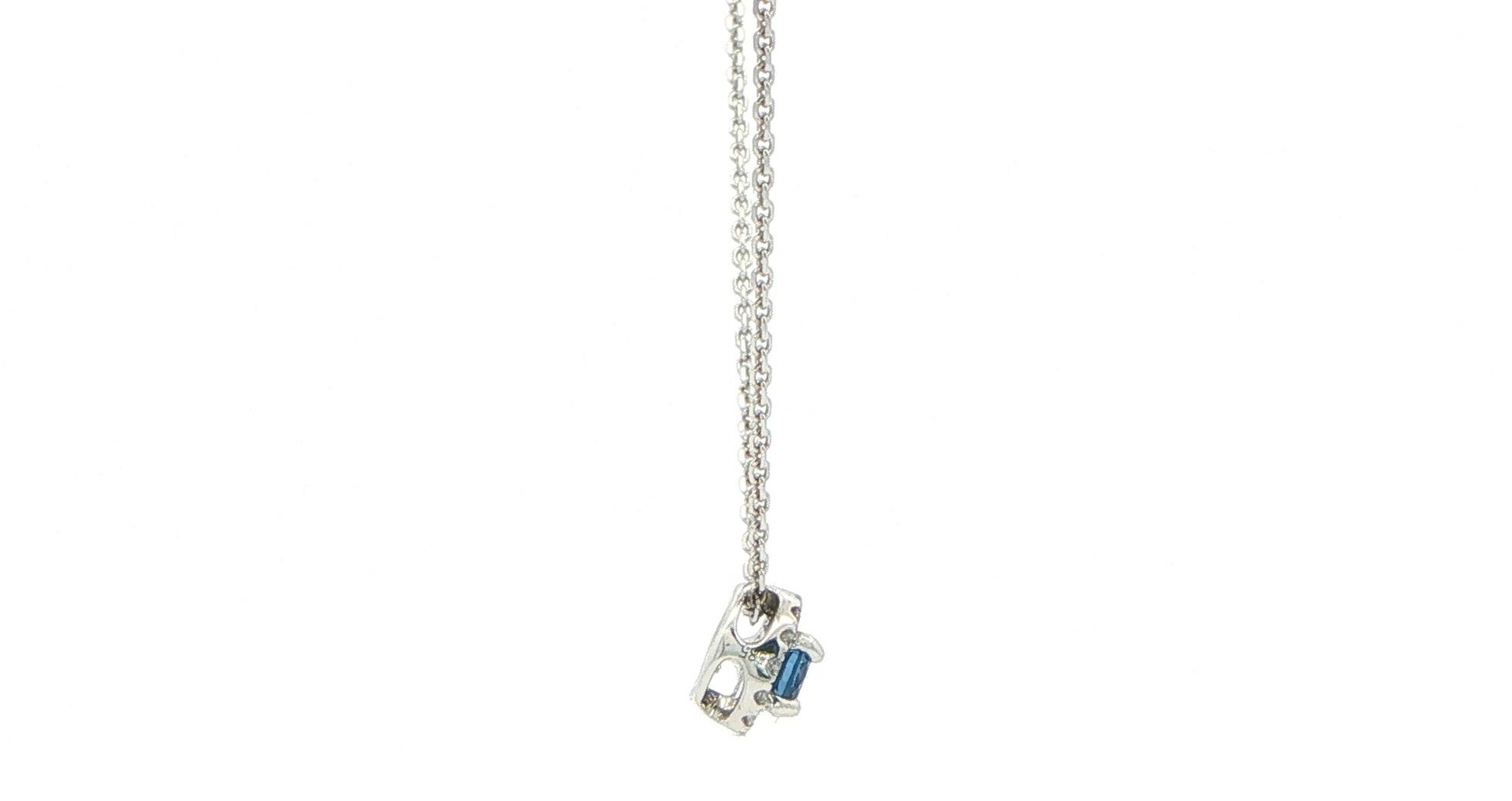 Montana Yogo Sapphire Halo Pendant Necklace in White Gold (0.22cts TWT) side