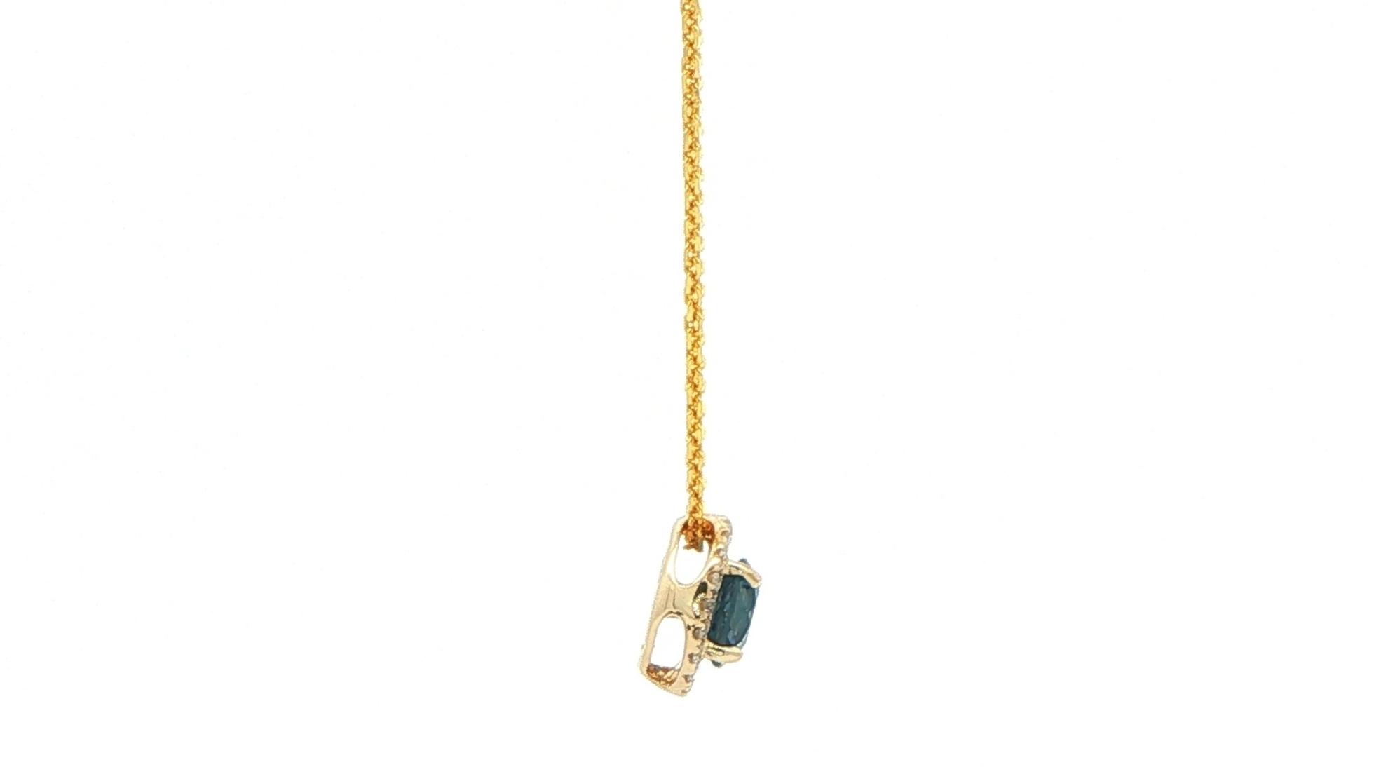 Montana Yogo Sapphire and Diamond Halo Necklace in Yellow Gold (0.46cts TWT) side