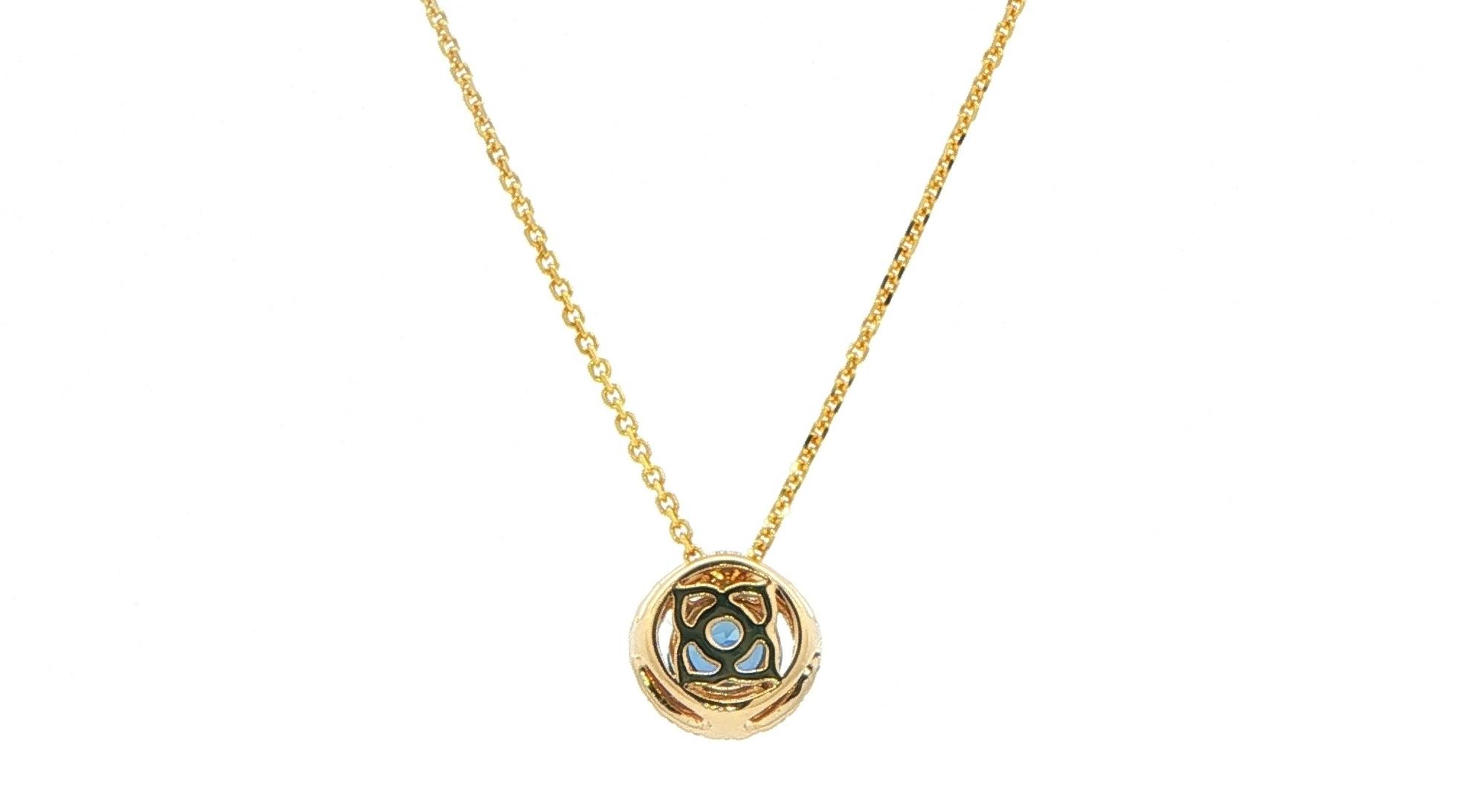 Montana Yogo Sapphire and Diamond Halo Necklace in Yellow Gold (0.46cts TWT) back