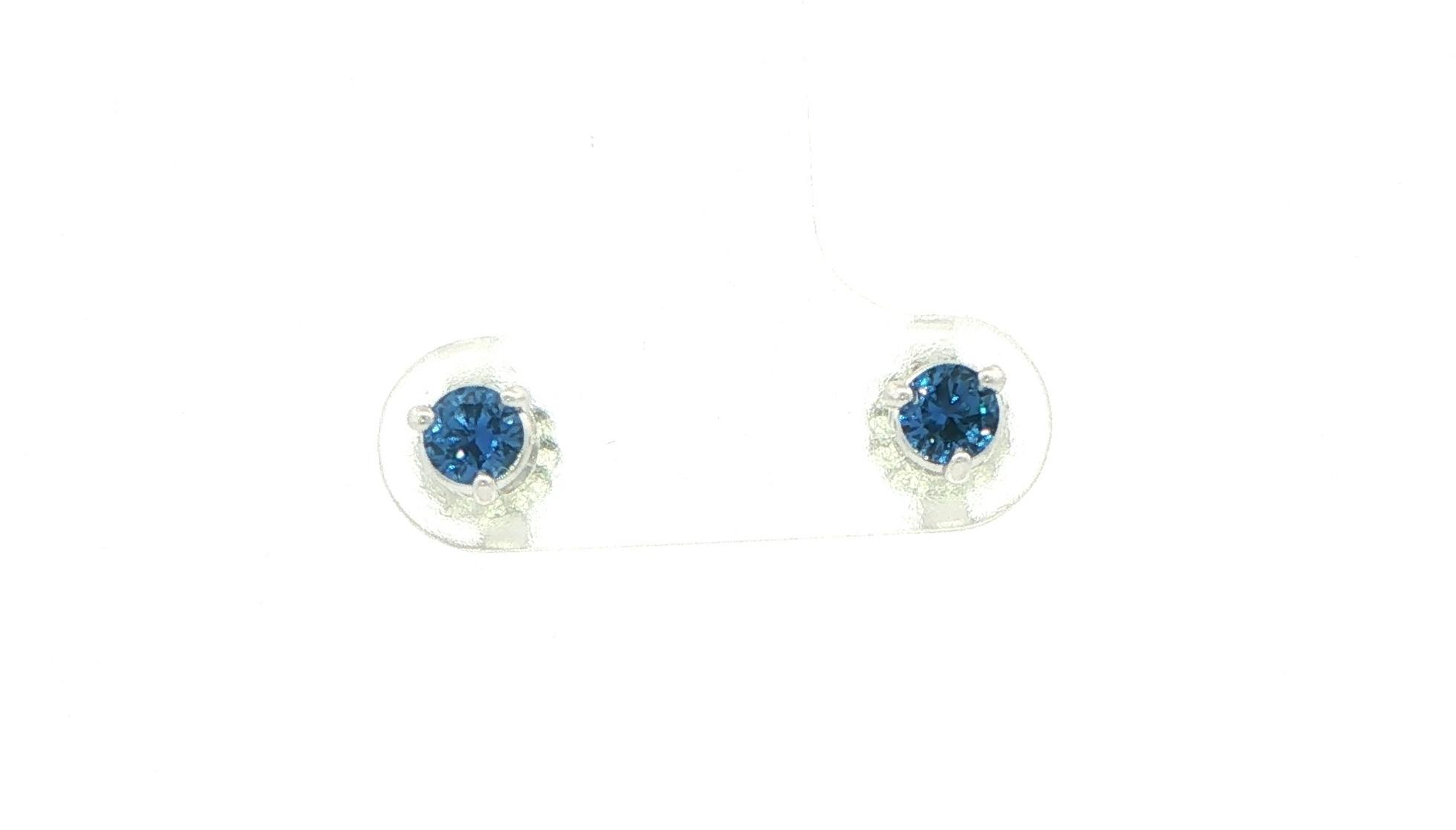 Montana Yogo Sapphire Stud Earrings in 3-Prong Martini Settings in White Gold (0.40cts TWT)