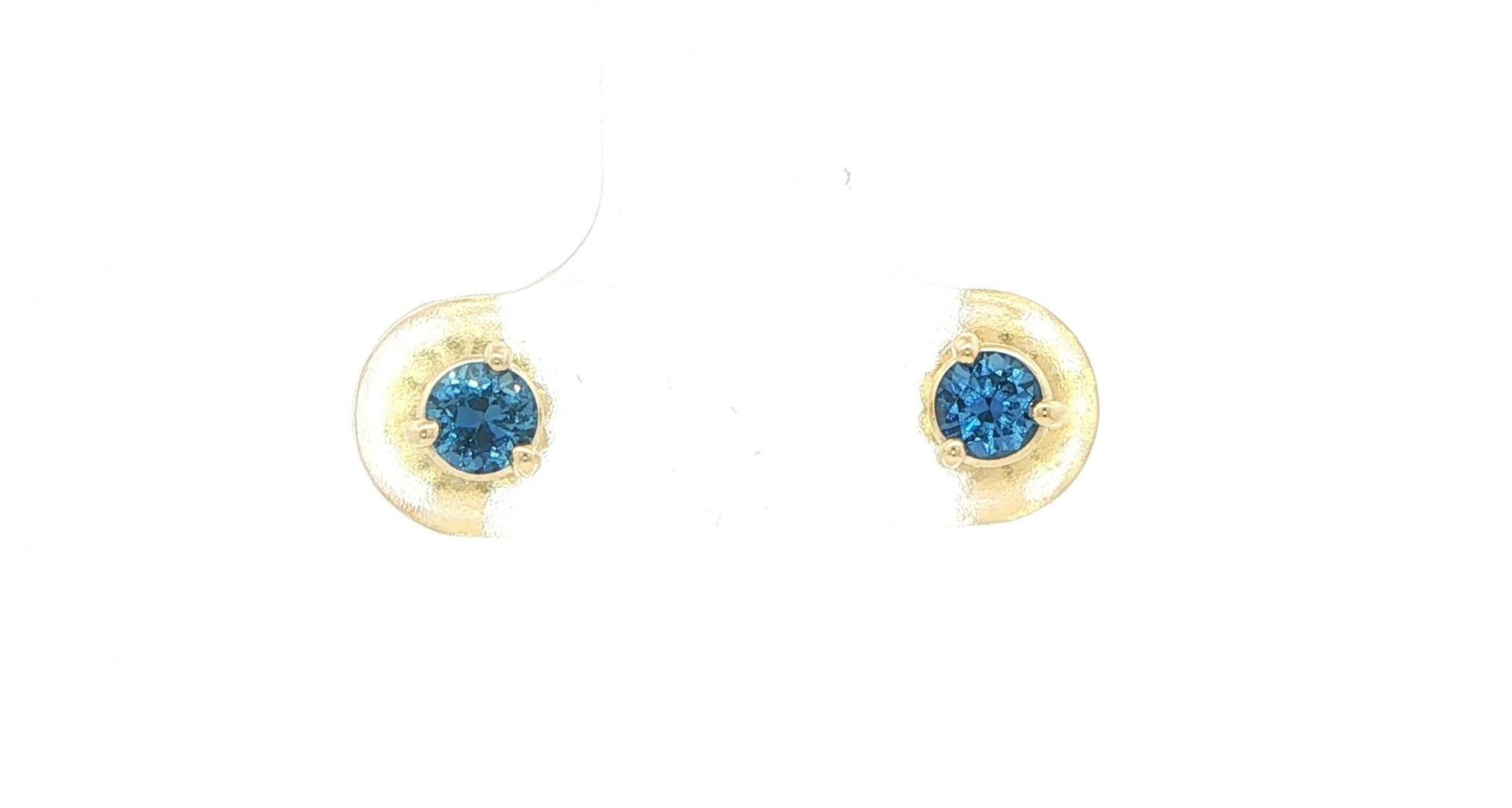 Montana Yogo Sapphire Stud Earrings in 3-Prong Martini Settings in Yellow Gold (0.42cts TWT)