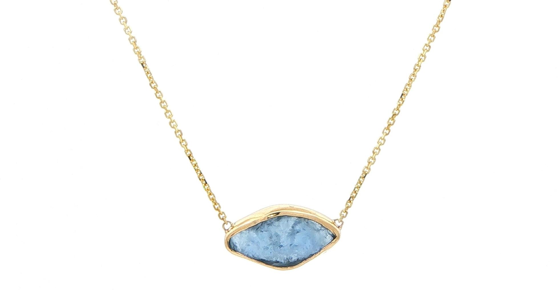 Raw Montana Yogo Sapphire Bezel Necklace on Split Chain in Yellow Gold (1.48cts)