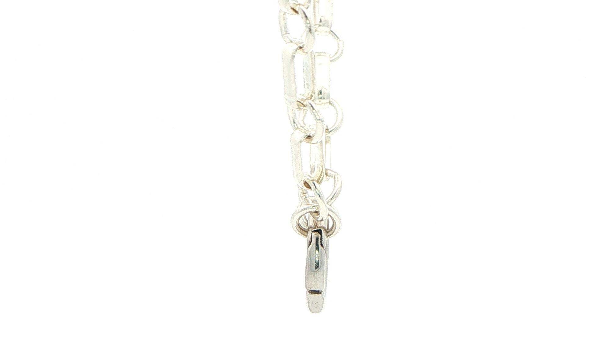 Alternating Link Chain Necklace with Circular Charm Clasp in Sterling Silver side