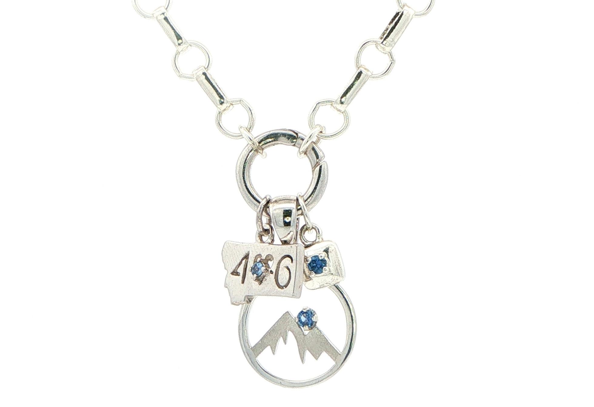 Alternating Link Chain Necklace with Circular Charm Clasp in Sterling Silver with charms