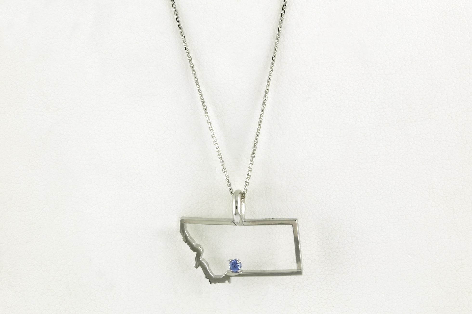Montana State Outline Montana Yogo Sapphire Charm Necklace in Sterling Silver (0.05cts)