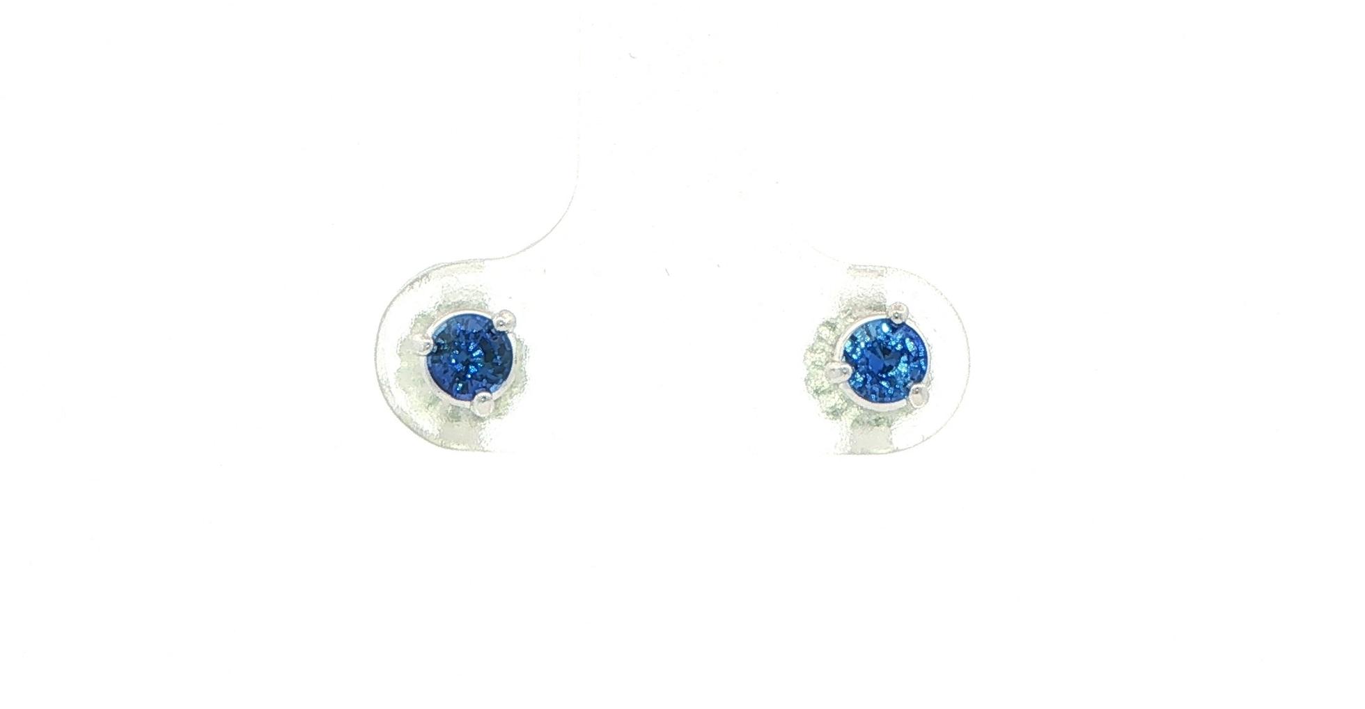 Montana Yogo Sapphire Stud Earrings in 3-Prong Martini Settings in White Gold (0.42cts TWT)