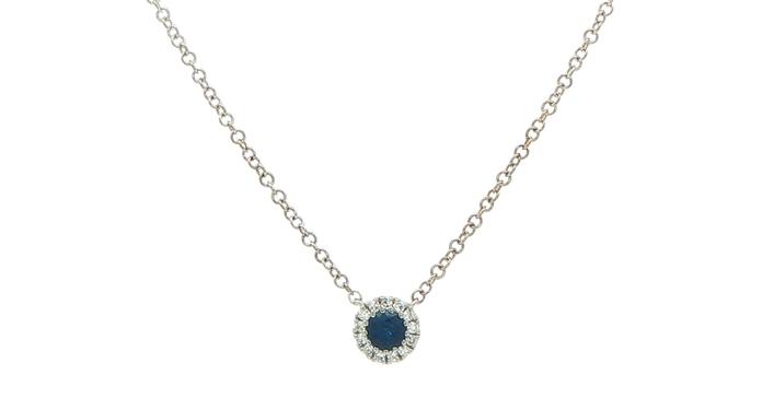 content/products/Estate Piece: Royal Blue Sapphire Halo Pendant Necklace in White Gold (0.25cts TWT)