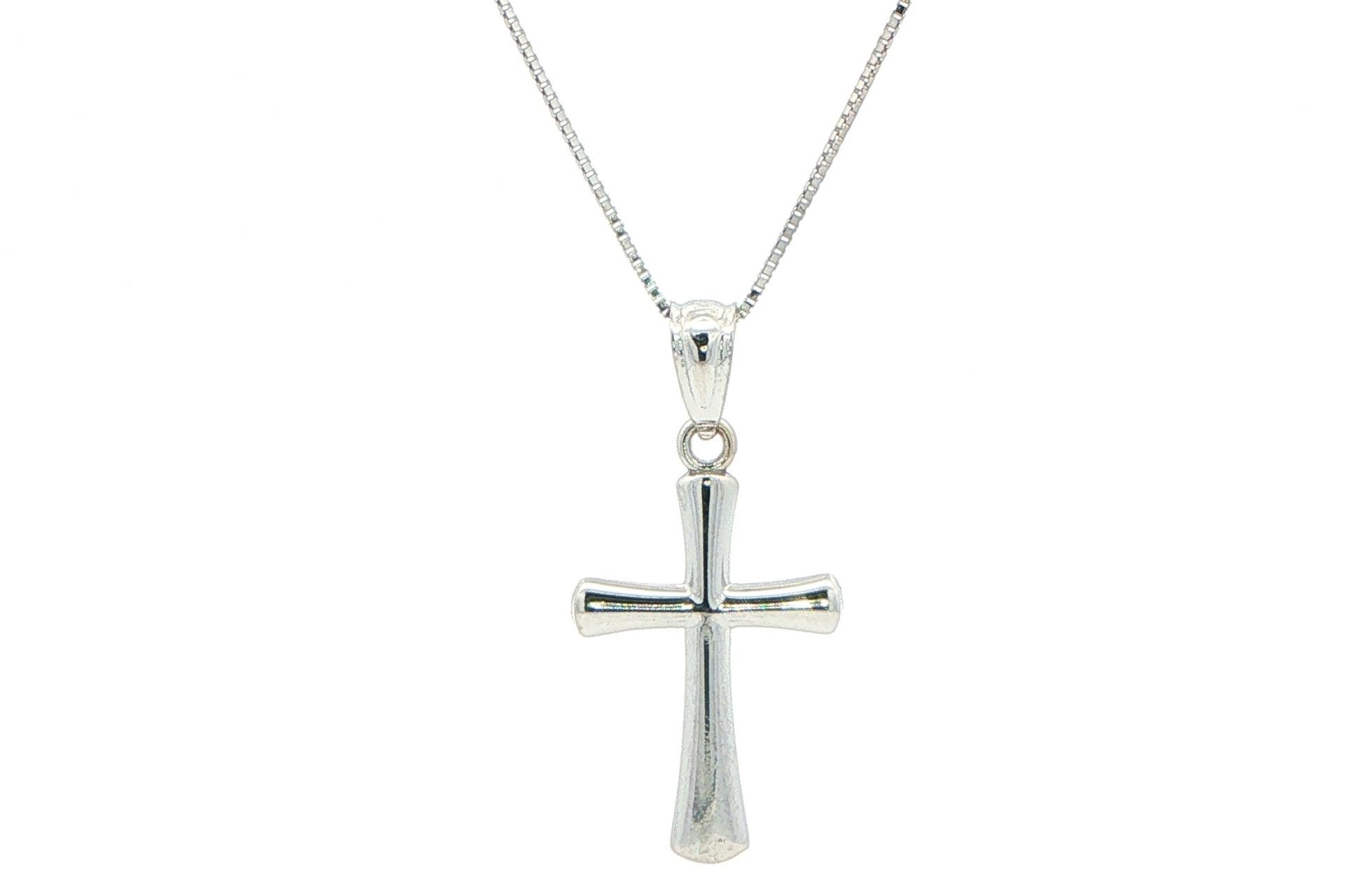 Estate Piece: Hollow Flared Cross Pendant Necklace in White Gold 