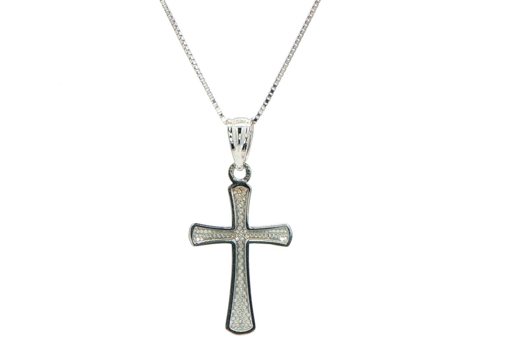 Estate Piece: Hollow Flared Cross Pendant Necklace in White Gold  back