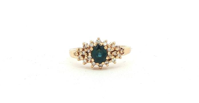 content/products/Estate Piece: Deep Blue Sapphire and Diamond Starburst Cocktail Ring Yellow Gold (0.70cts TWT)