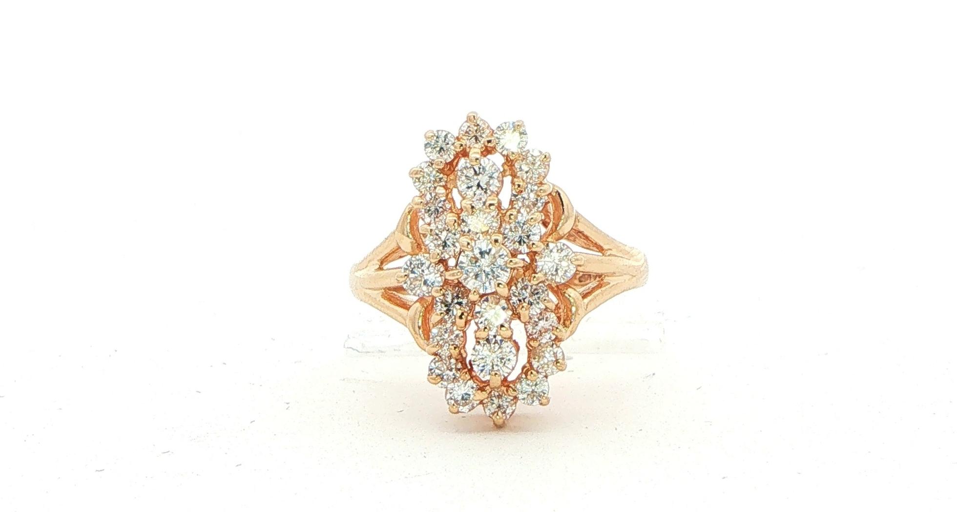 Estate Piece: Elongated Diamond Cluster Cocktail Ring in Yellow Gold (1.00cts TWT)