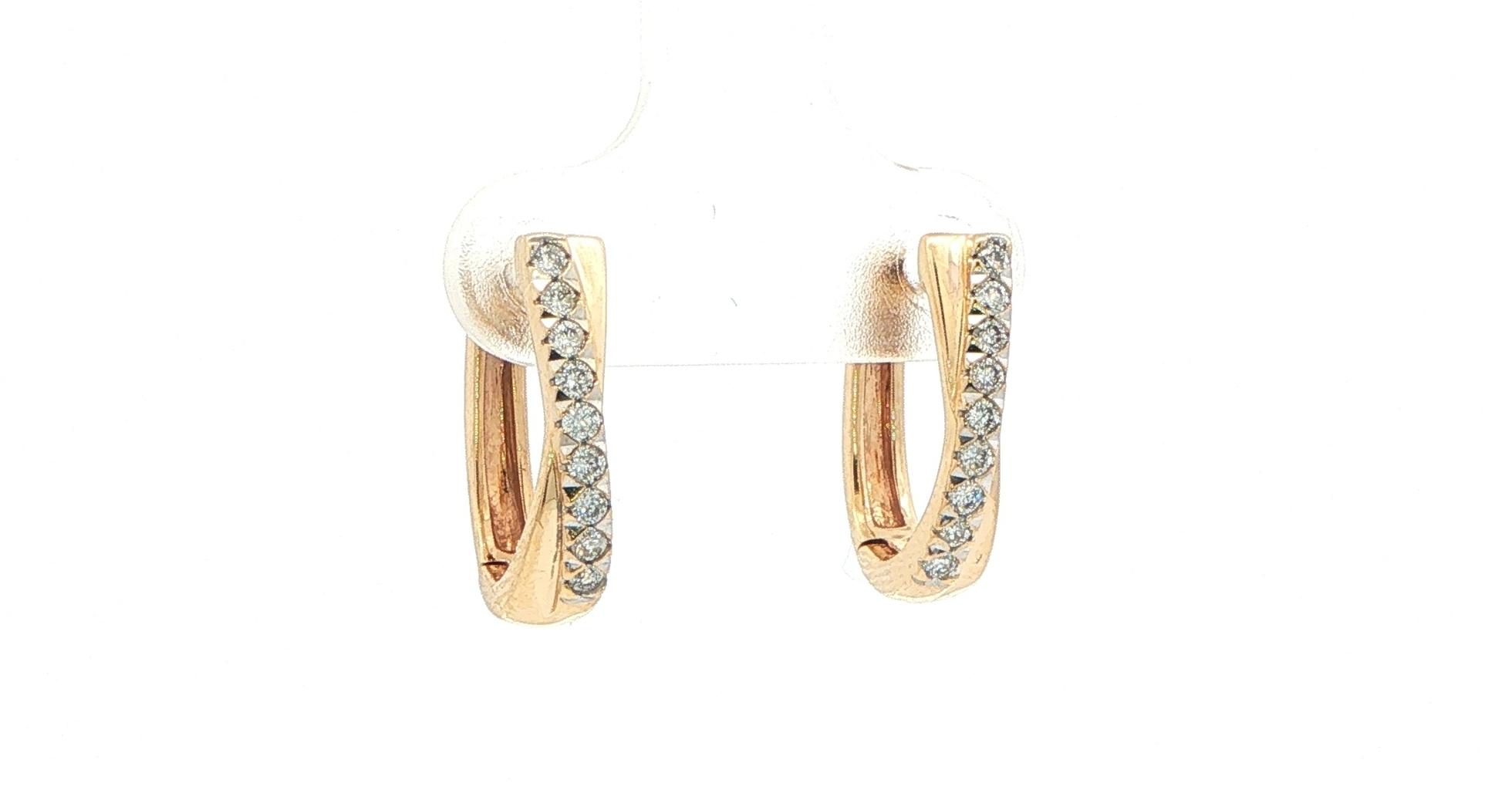 Estate Piece: Diamond Crossover Hoop Earrings in Yellow Gold (0.25cts TWT) angled