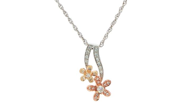 content/products/Estate Piece: Spinning Double Floral Diamond Charm Necklace in Tri-Tone White, Yellow, and Rose Gold (0.25cts TWT)